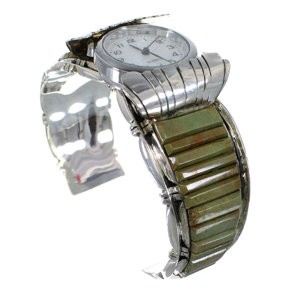 Turquoise Inlay Southwest Genuine Sterling Silver Cuff Watch CX48852